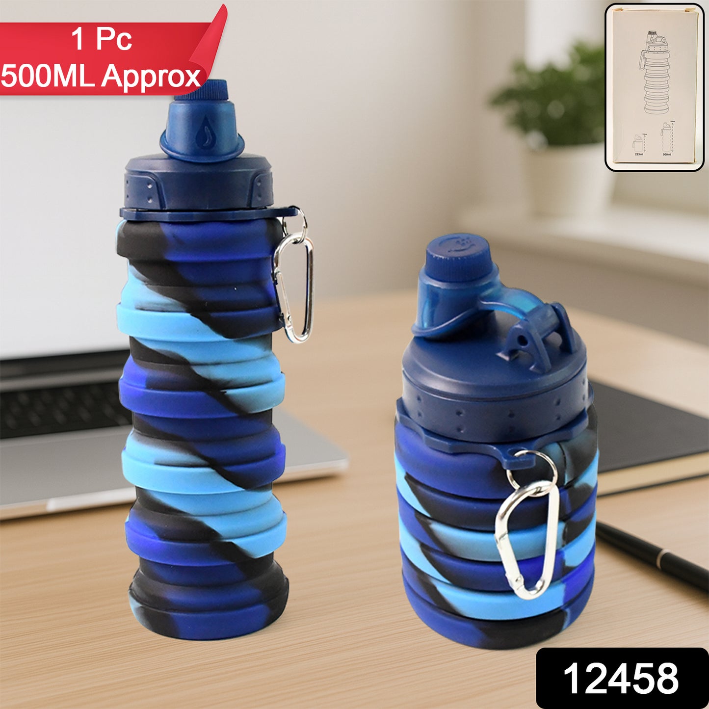 Silicone Foldable Water Bottle (1 Pc 24 Cm Foldable 500 Ml)